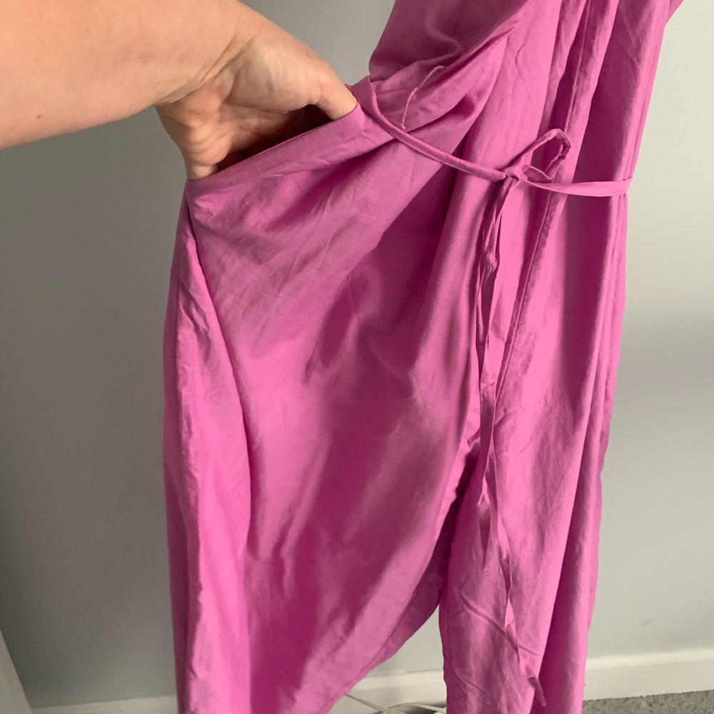 Vibrant Pink jumpsuit with Tie Waist cotton/silk